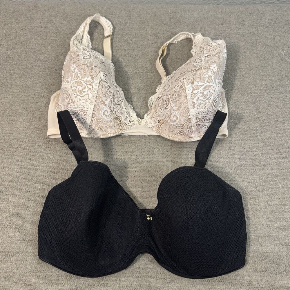 Third Love Bras Set of 2 Gea Lace Demi Black 24/7 Perfect Coverage Tan Women 34E